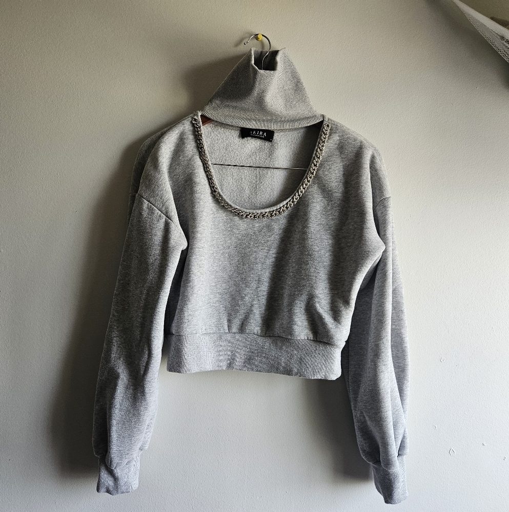 Grey Akira Open Crew Neck With Chain
